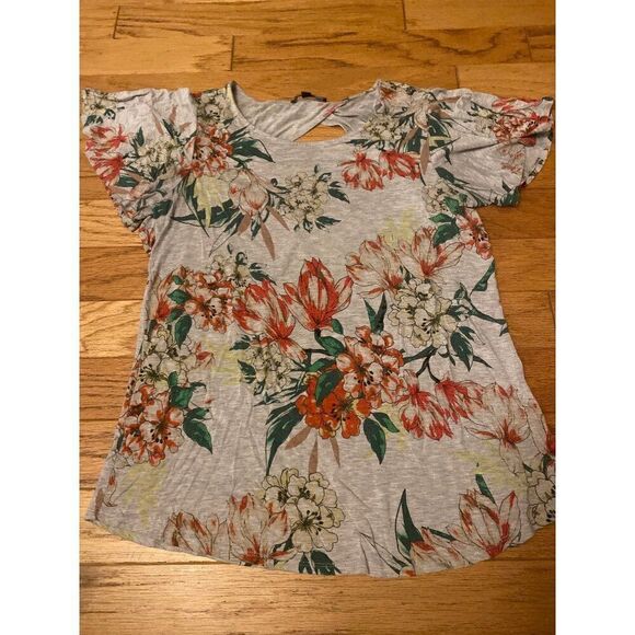 Cable & Gauge women's grey floral open back short sleeve casual top size large - Picture 1 of 8